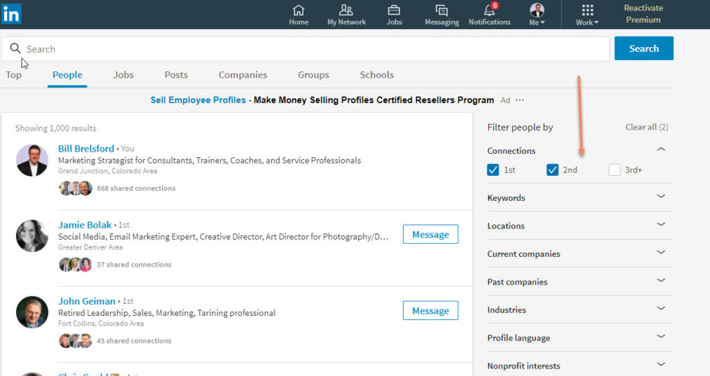 linkedin search results page