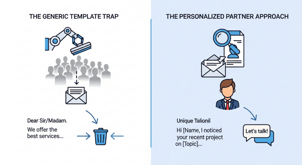 sales email templates generic vs personalized diagram